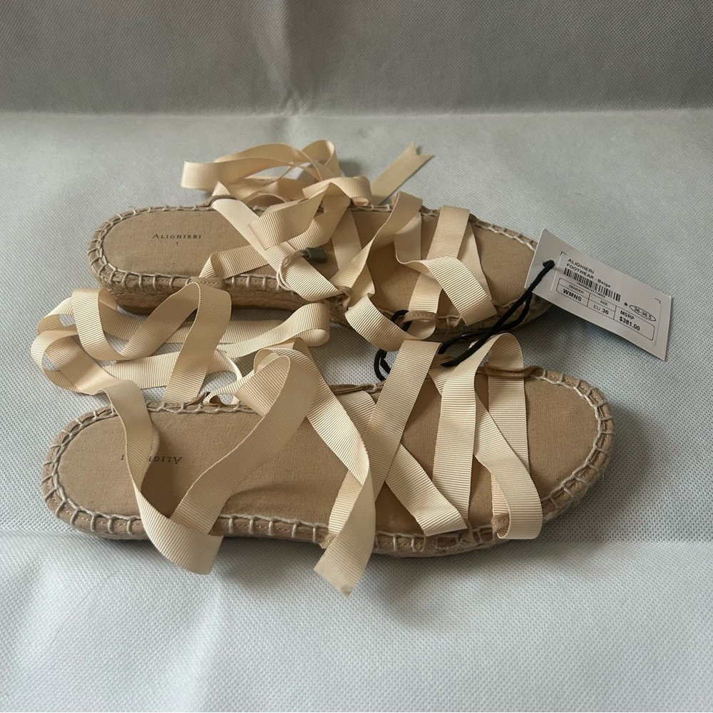 Alighieri beige lace up ribbon espadrille sandal NWT size 36
